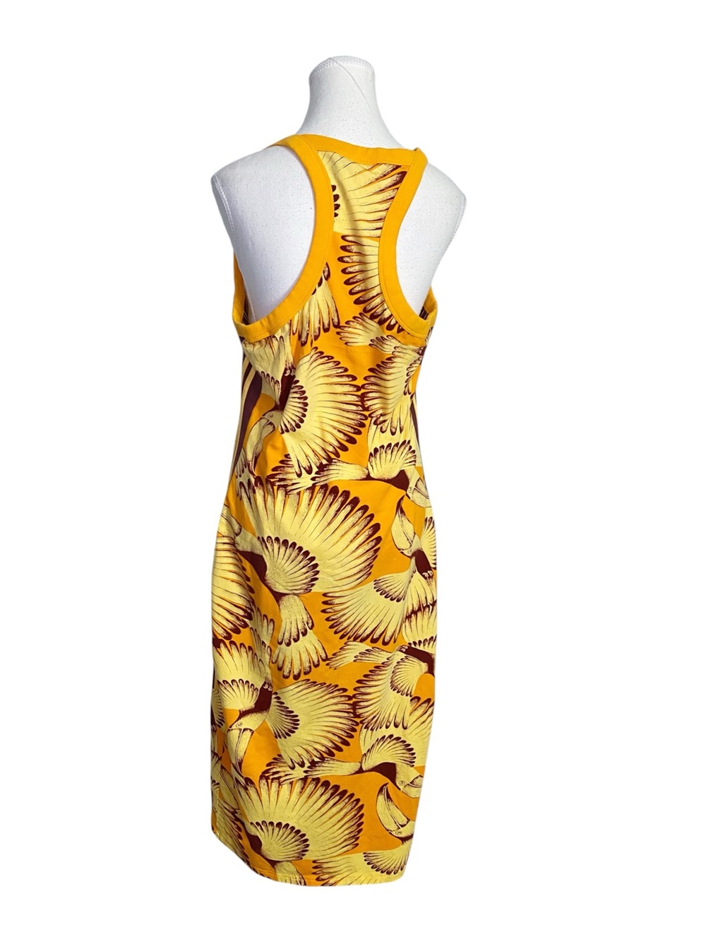 Adidas x FARM Rio Yellow Tropical Bird Toucan Racerback Midi Dress Size XL - Picture 2 of 15